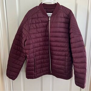 Mens CALVIN KLEIN Burgundy Puffer Jacket Size XL Knit Collar